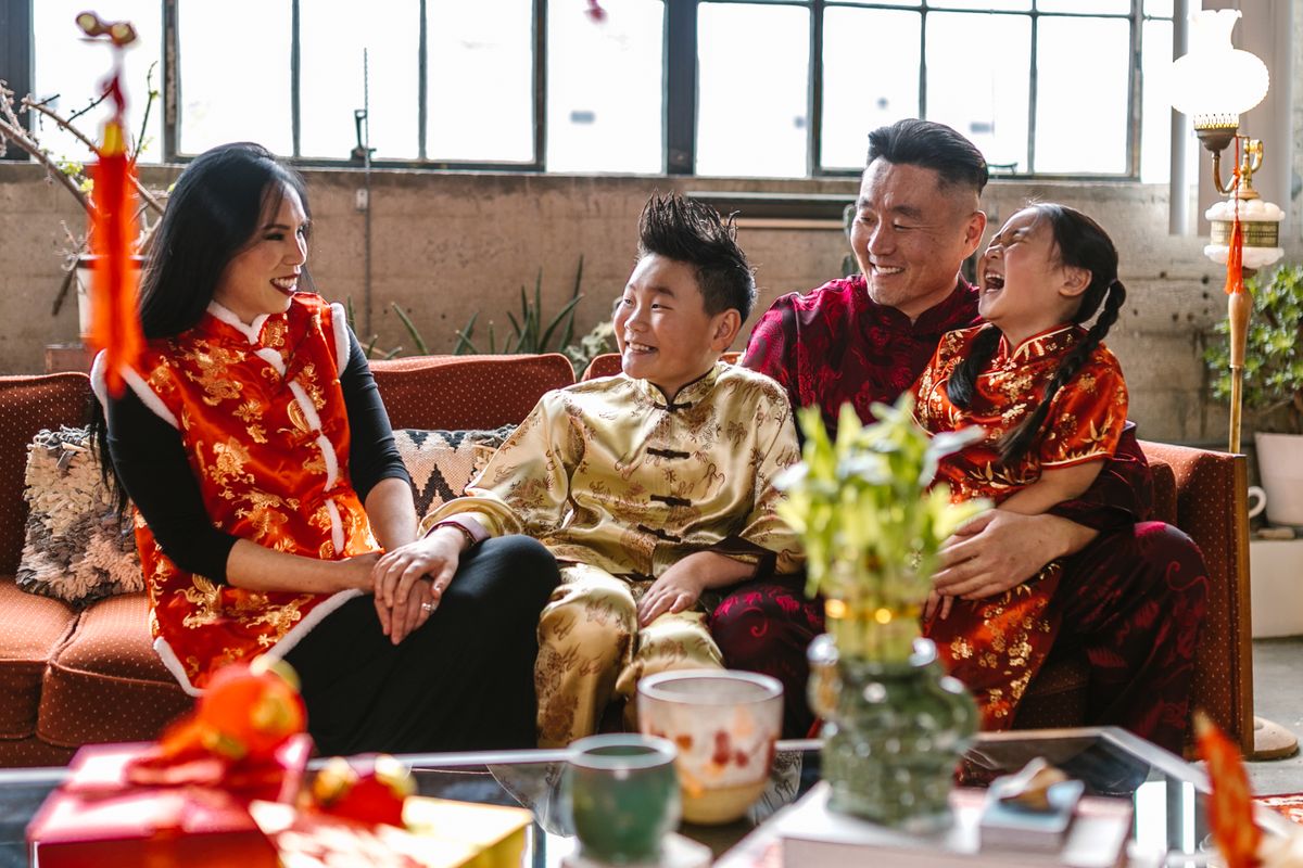 Three generations of a Malaysian family together during a festive visit
